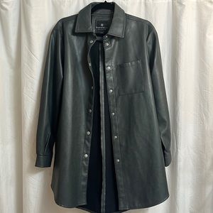 Long leather jacket, greenish/blue color, size Small but fits oversized!